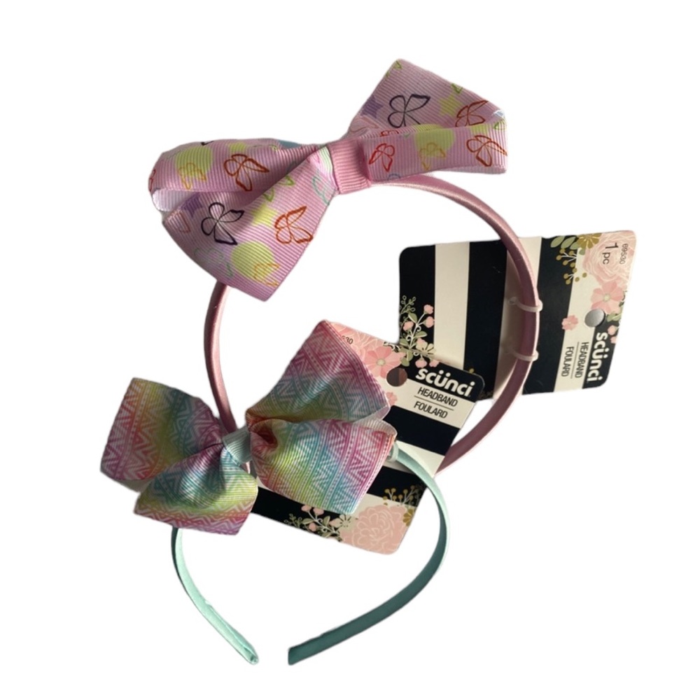 2 scünci Bow Blue & Pink Pastel Tone Girl’s‎ Headbands